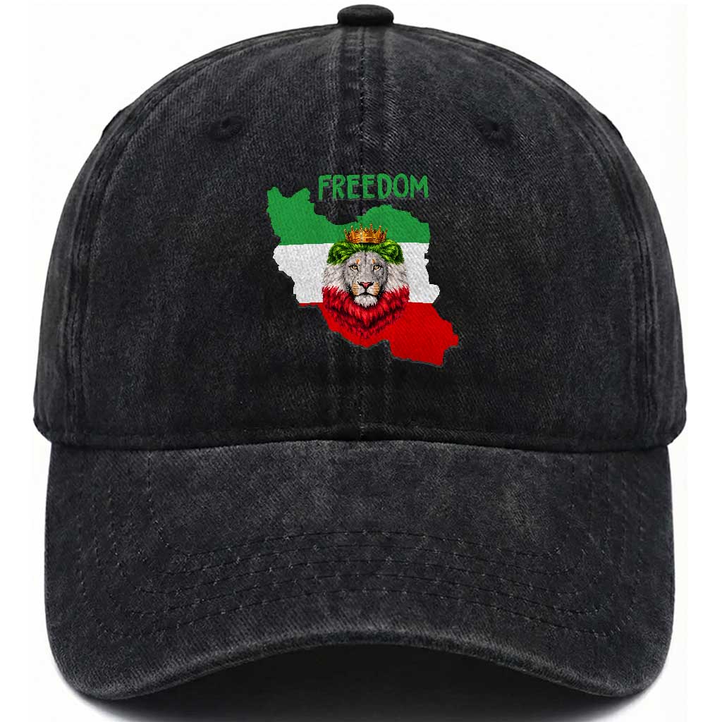Freedom Iran Washed Cotton Baseball Cap Patriotic Persian Lion Resistance Movement Gift
