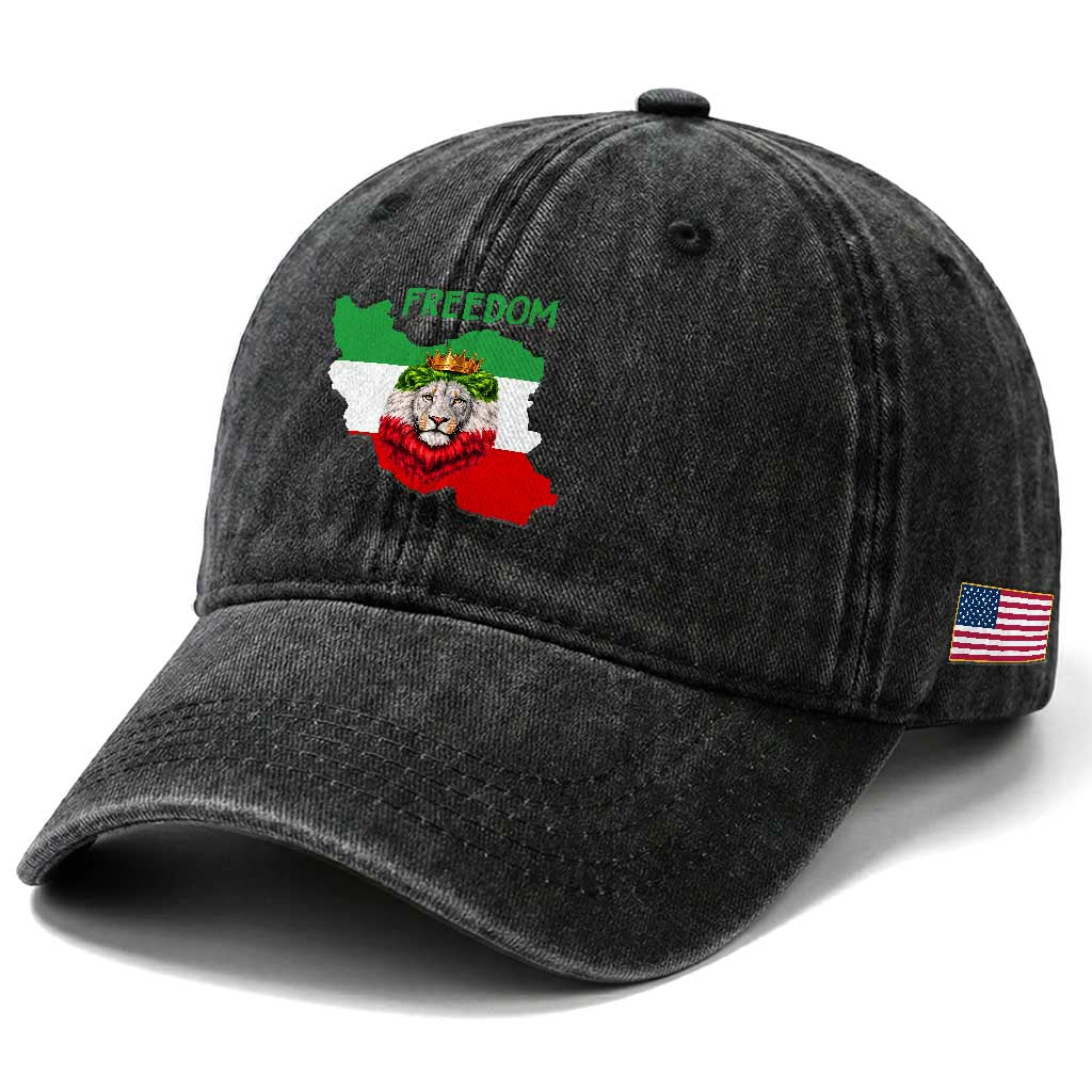 Freedom Iran Washed Cotton Baseball Cap Patriotic Persian Lion Resistance Movement Gift