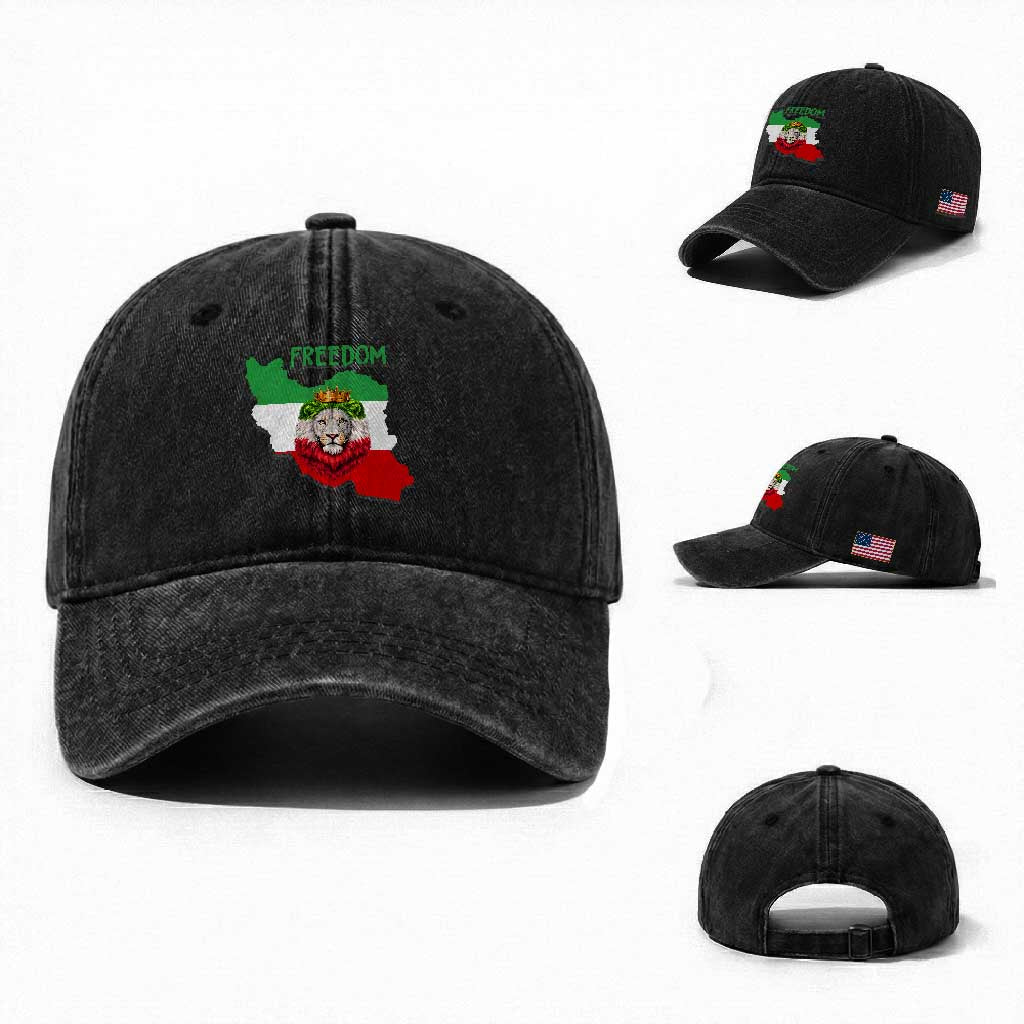 Freedom Iran Washed Cotton Baseball Cap Patriotic Persian Lion Resistance Movement Gift