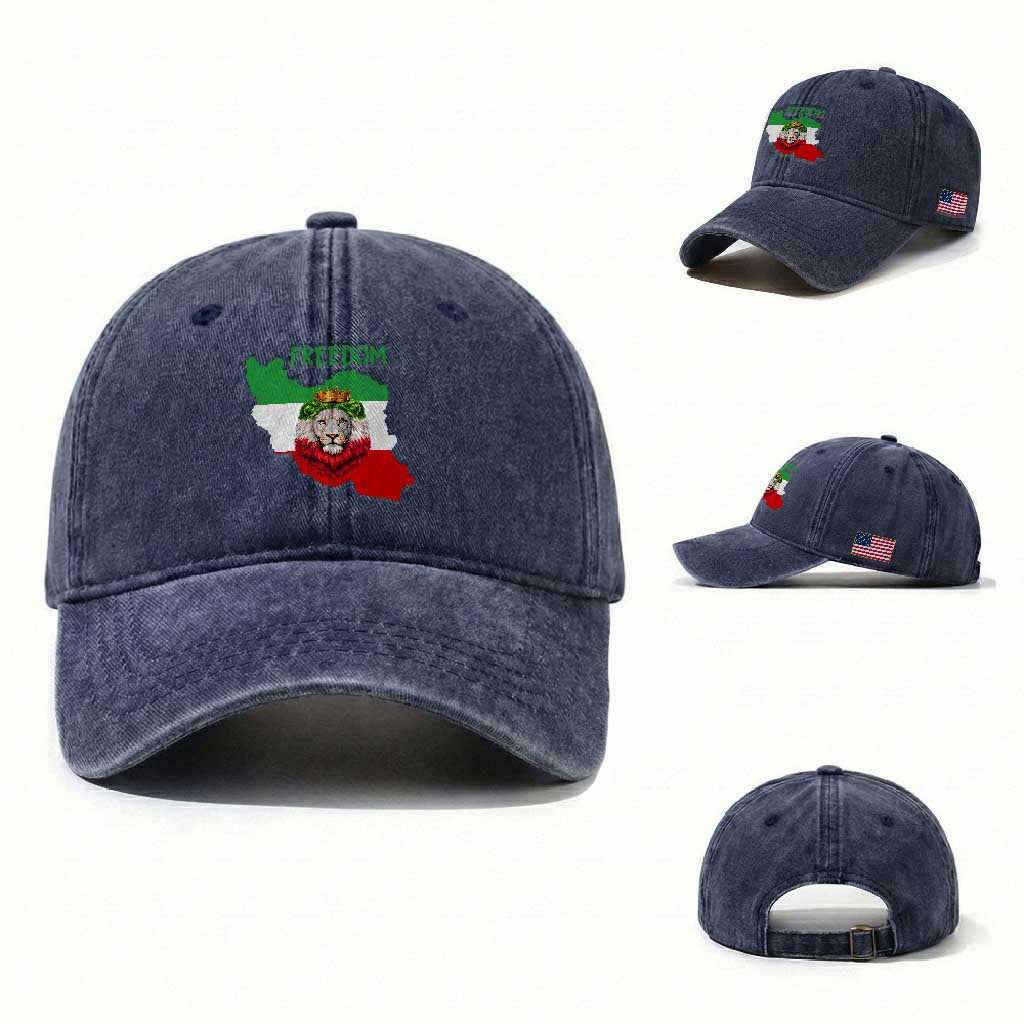 Freedom Iran Washed Cotton Baseball Cap Patriotic Persian Lion Resistance Movement Gift