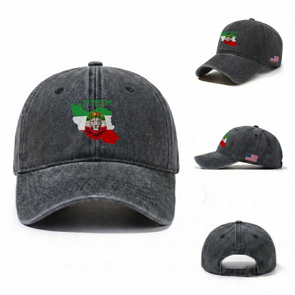 Freedom Iran Washed Cotton Baseball Cap Patriotic Persian Lion Resistance Movement Gift