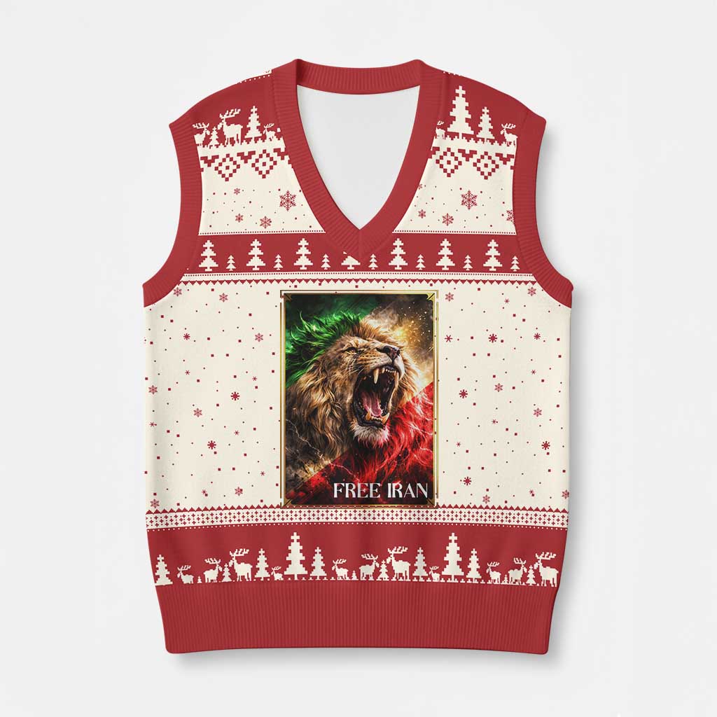 Free Iran Lion V-Neck Knit Sweater Vest Freedom Resistance Solidarity Movement Gift