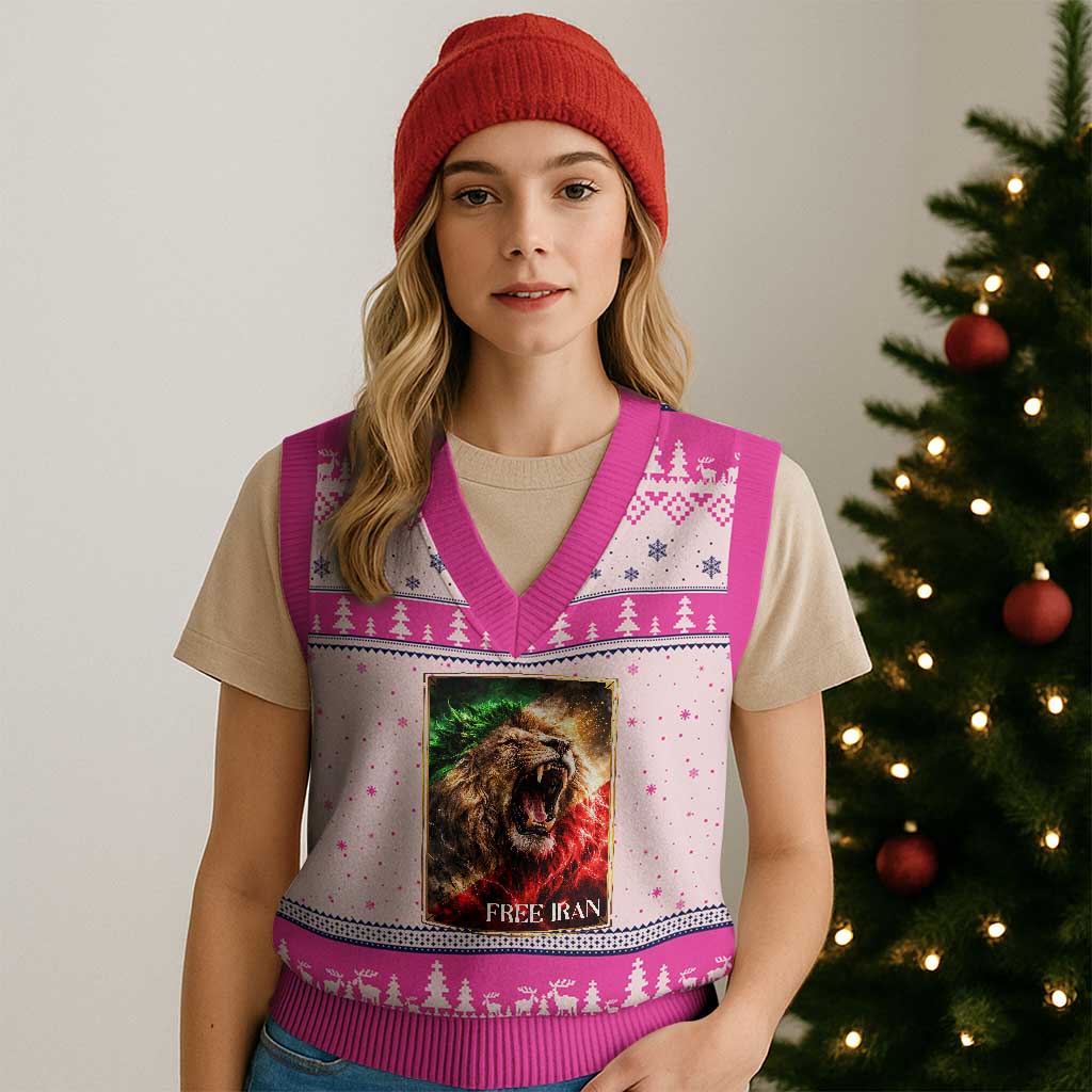 Free Iran Lion V-Neck Knit Sweater Vest Freedom Resistance Solidarity Movement Gift