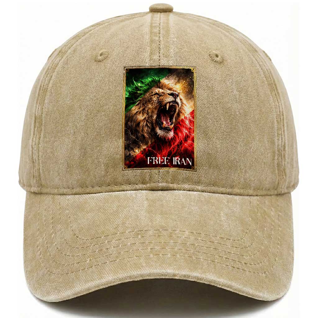 Free Iran Lion Washed Cotton Baseball Cap Freedom Resistance Solidarity Movement Gift