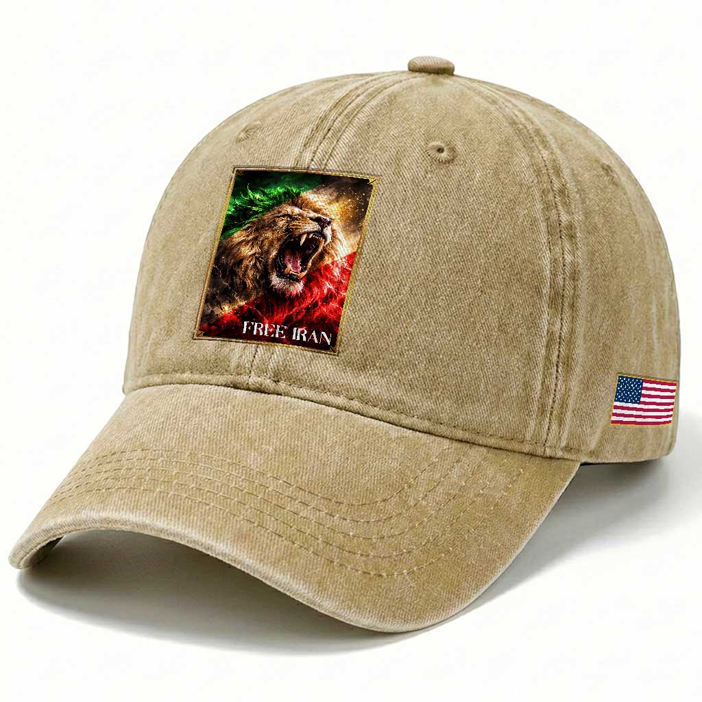 Free Iran Lion Washed Cotton Baseball Cap Freedom Resistance Solidarity Movement Gift