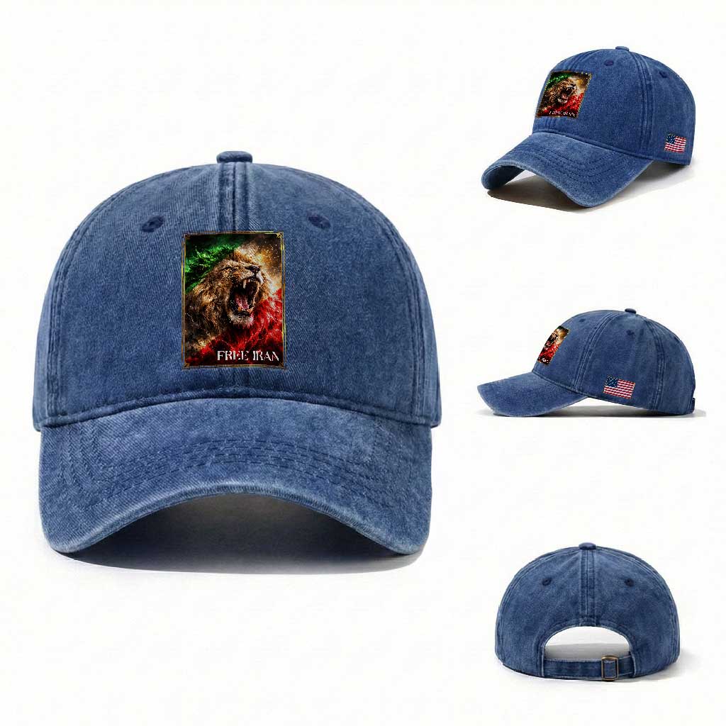 Free Iran Lion Washed Cotton Baseball Cap Freedom Resistance Solidarity Movement Gift