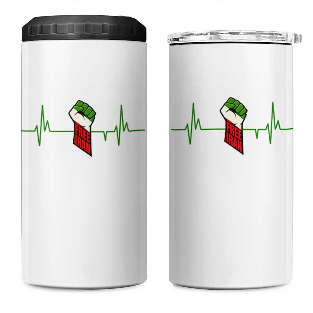 Free Iran 4 in 1 Can Cooler Tumbler Patriotic Heartbeat Flag Movement Gift