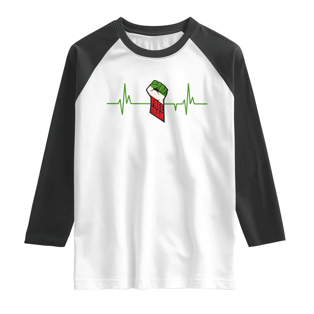 Free Iran Raglan Shirt Patriotic Heartbeat Flag Movement Gift