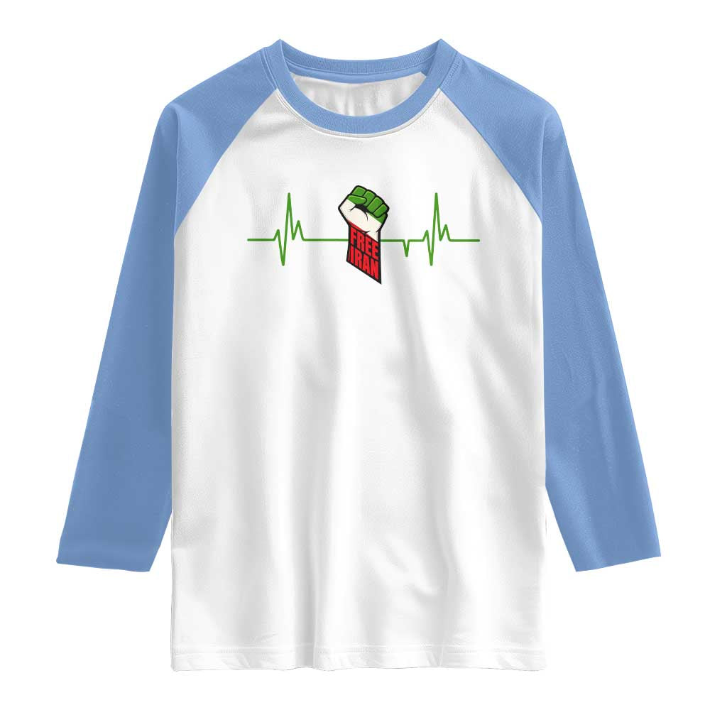 Free Iran Raglan Shirt Patriotic Heartbeat Flag Movement Gift
