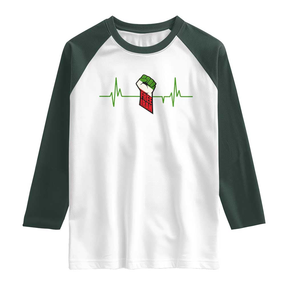 Free Iran Raglan Shirt Patriotic Heartbeat Flag Movement Gift