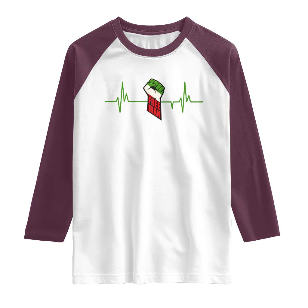 Free Iran Raglan Shirt Patriotic Heartbeat Flag Movement Gift
