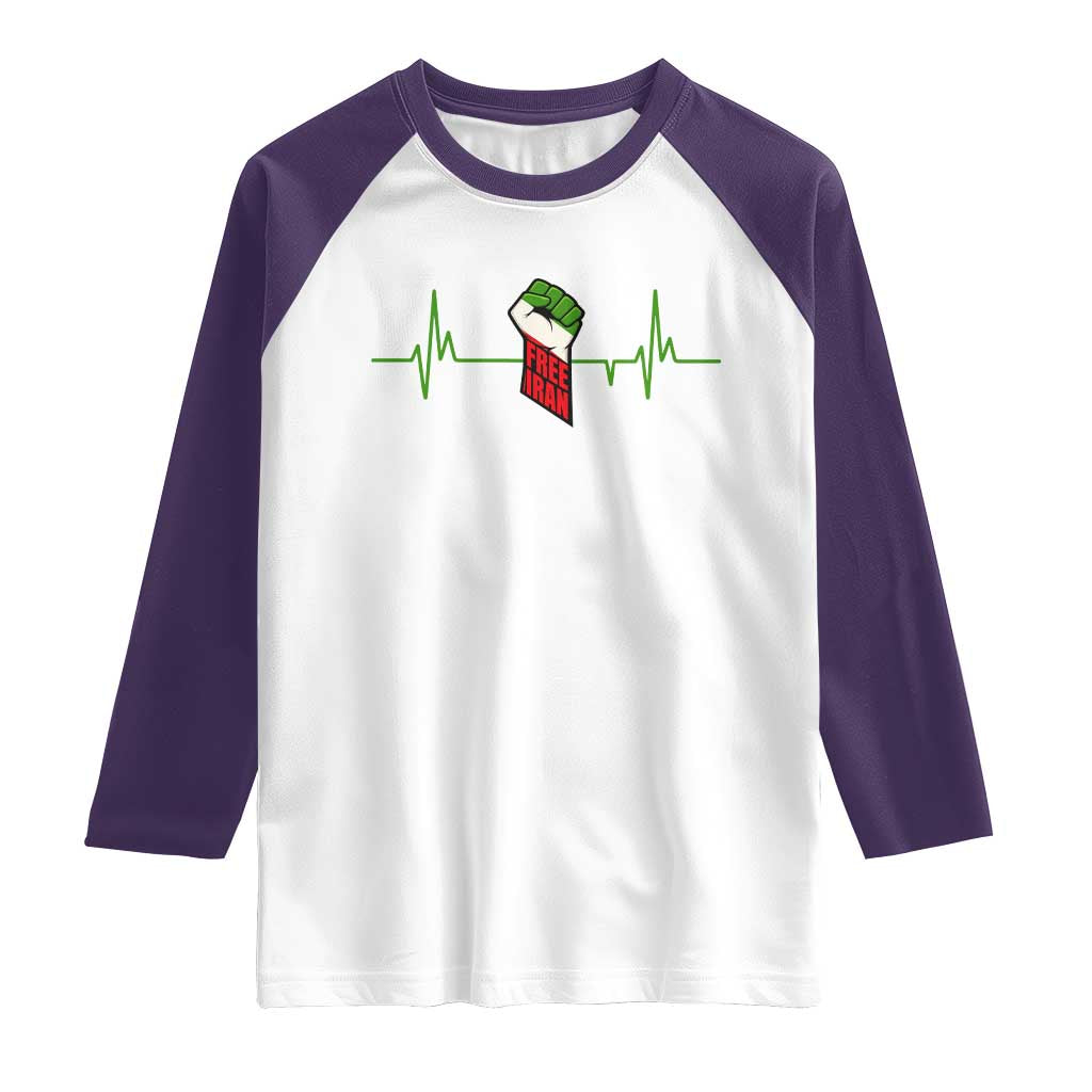 Free Iran Raglan Shirt Patriotic Heartbeat Flag Movement Gift