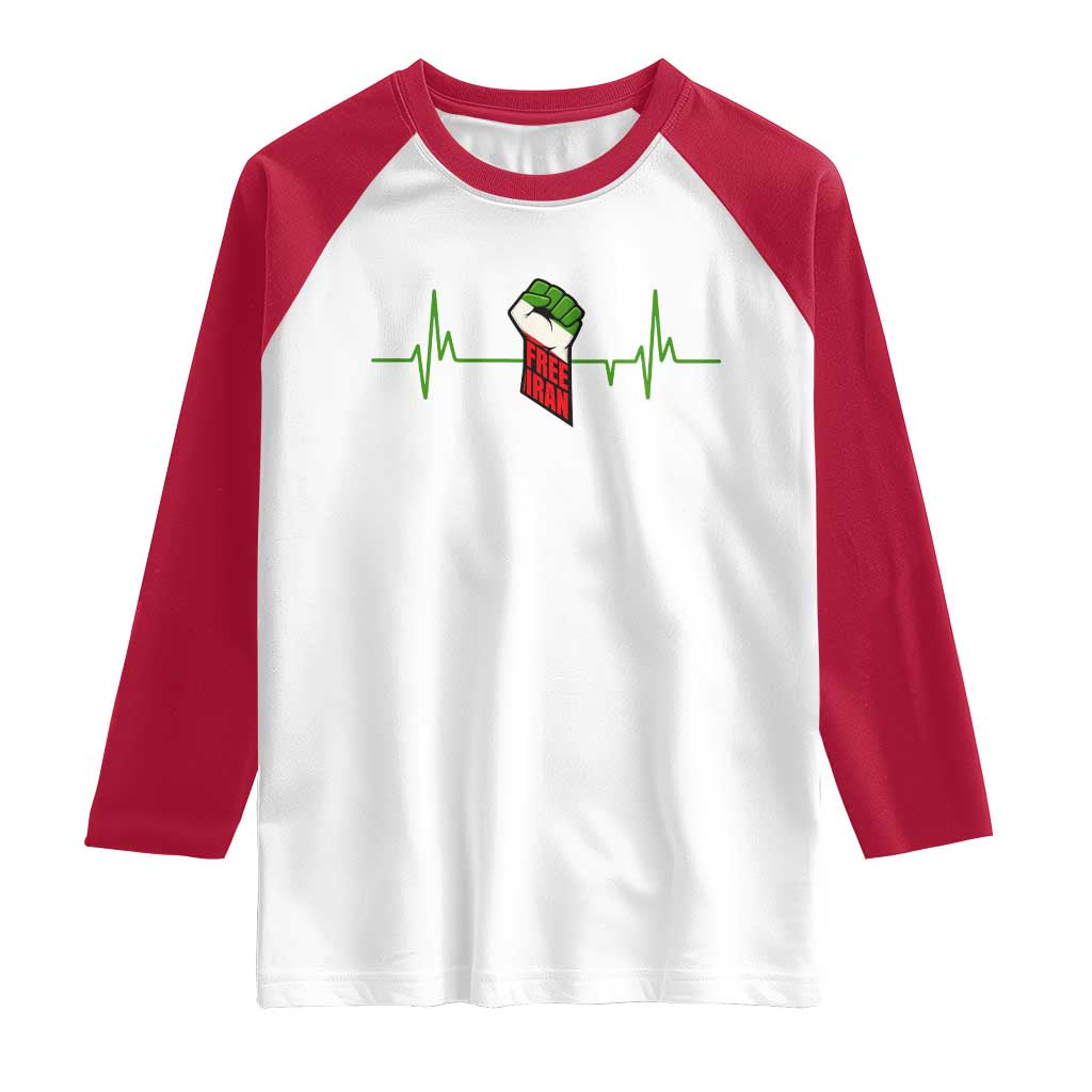 Free Iran Raglan Shirt Patriotic Heartbeat Flag Movement Gift