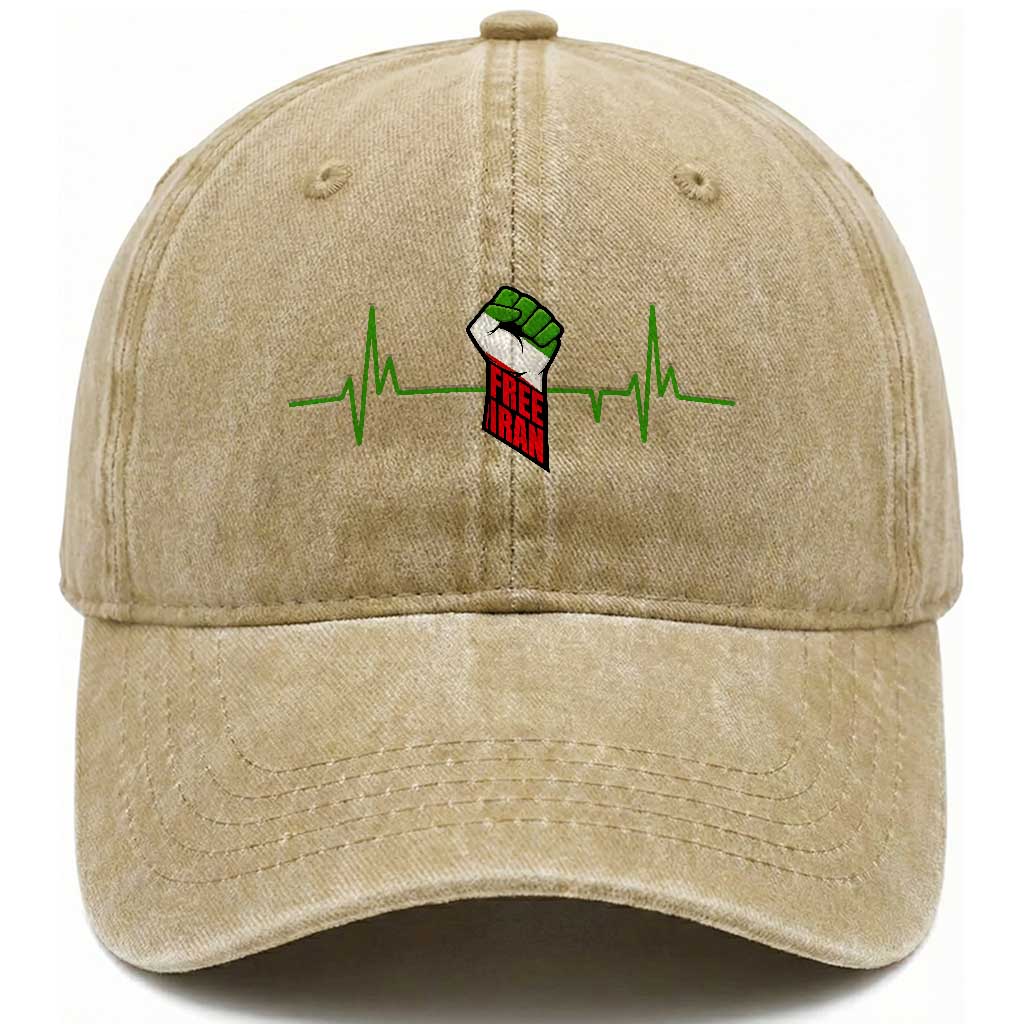 Free Iran Washed Cotton Baseball Cap Patriotic Heartbeat Flag Movement Gift