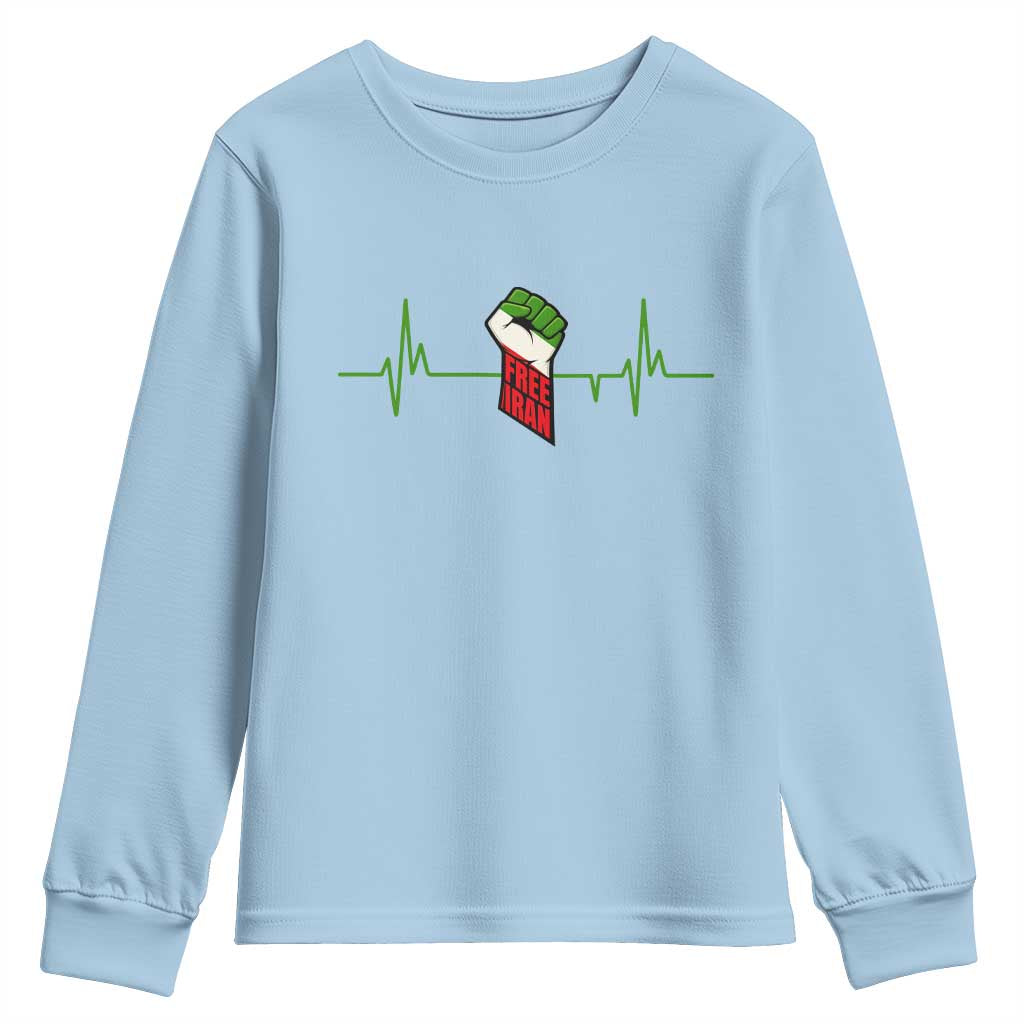 Free Iran Youth Sweatshirt Patriotic Heartbeat Flag Movement Gift