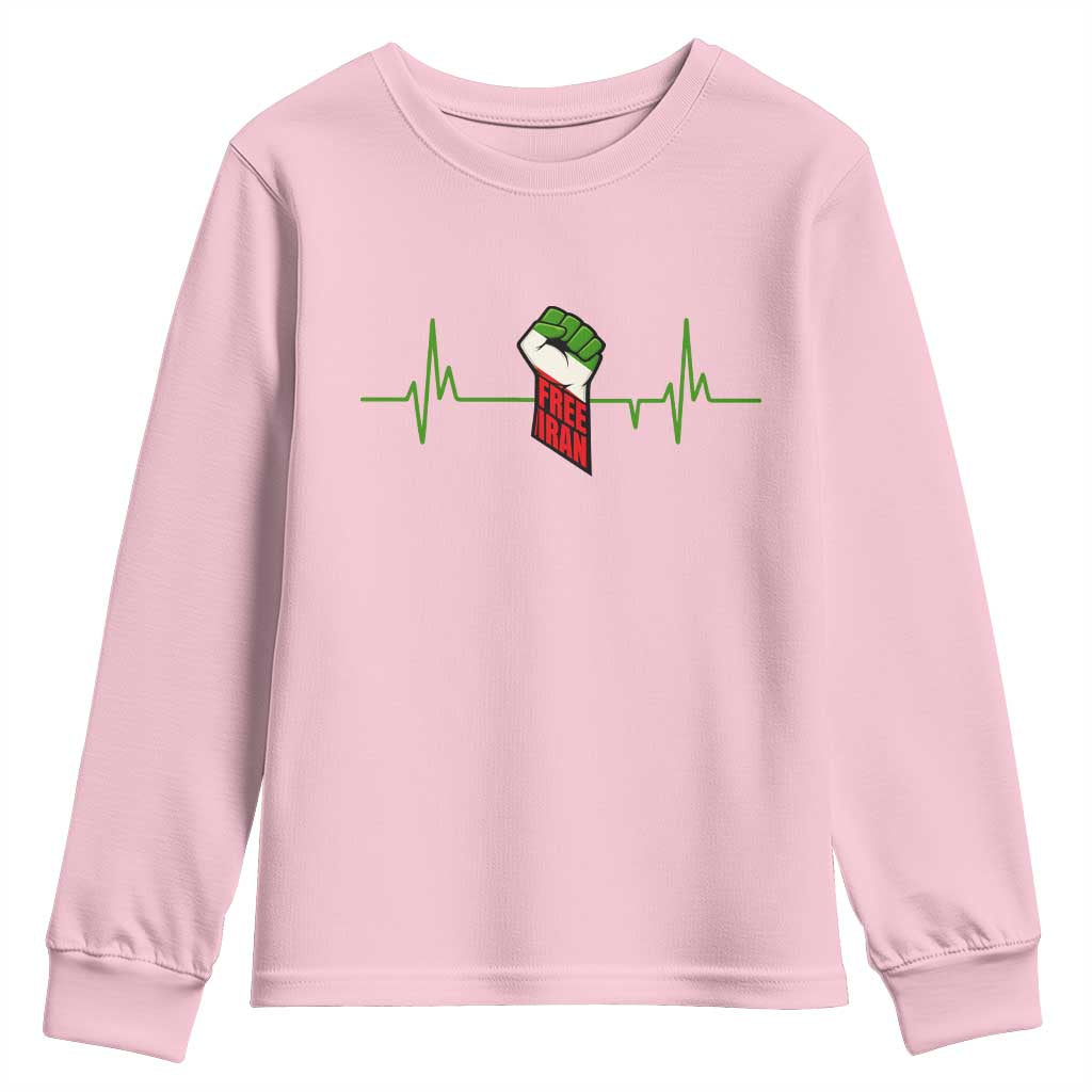 Free Iran Youth Sweatshirt Patriotic Heartbeat Flag Movement Gift