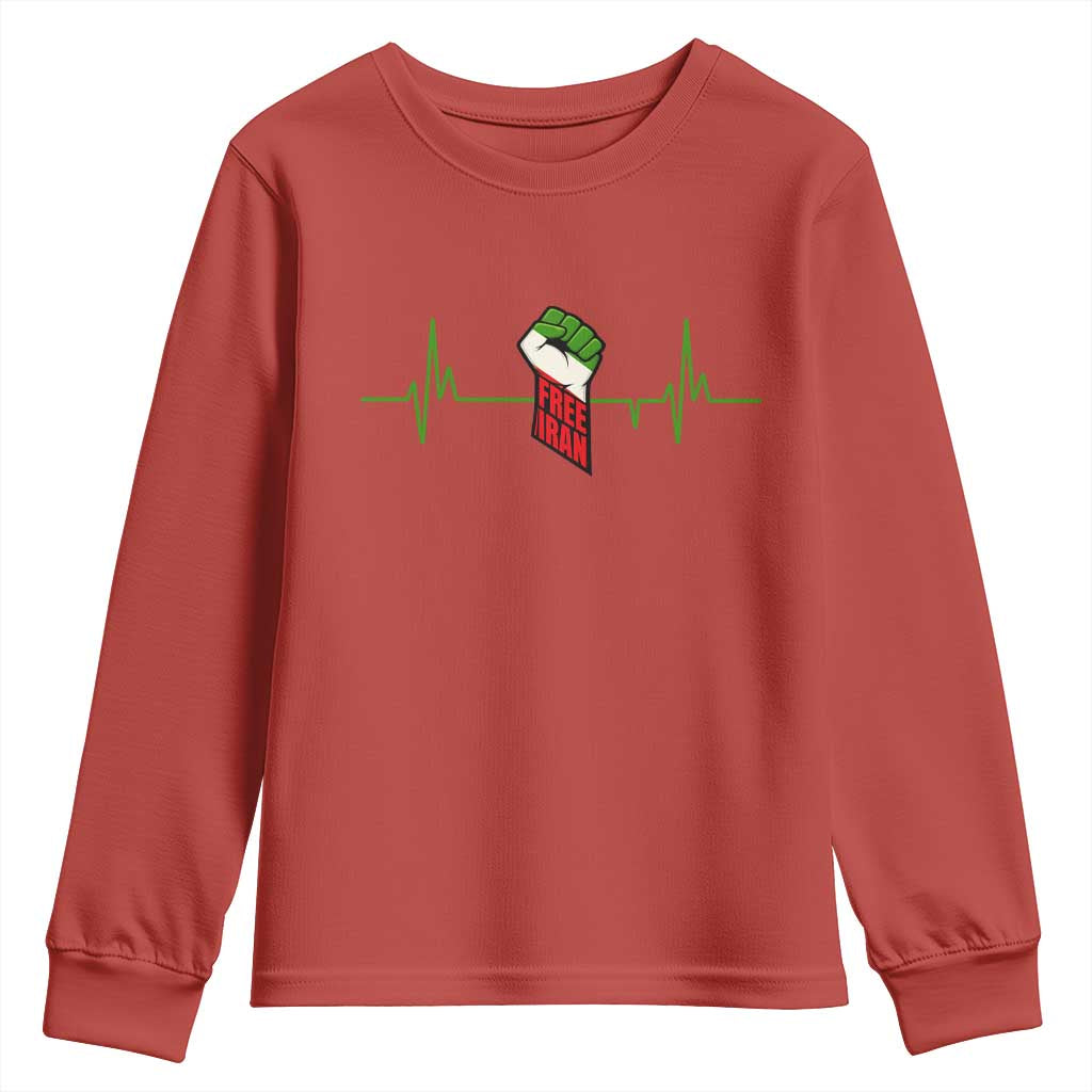 Free Iran Youth Sweatshirt Patriotic Heartbeat Flag Movement Gift