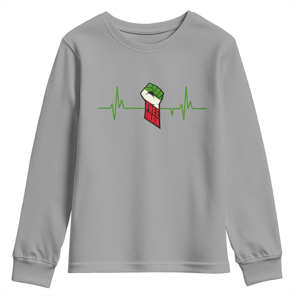 Free Iran Youth Sweatshirt Patriotic Heartbeat Flag Movement Gift