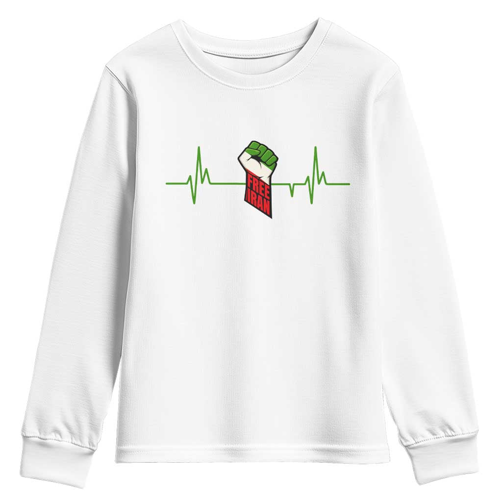 Free Iran Youth Sweatshirt Patriotic Heartbeat Flag Movement Gift
