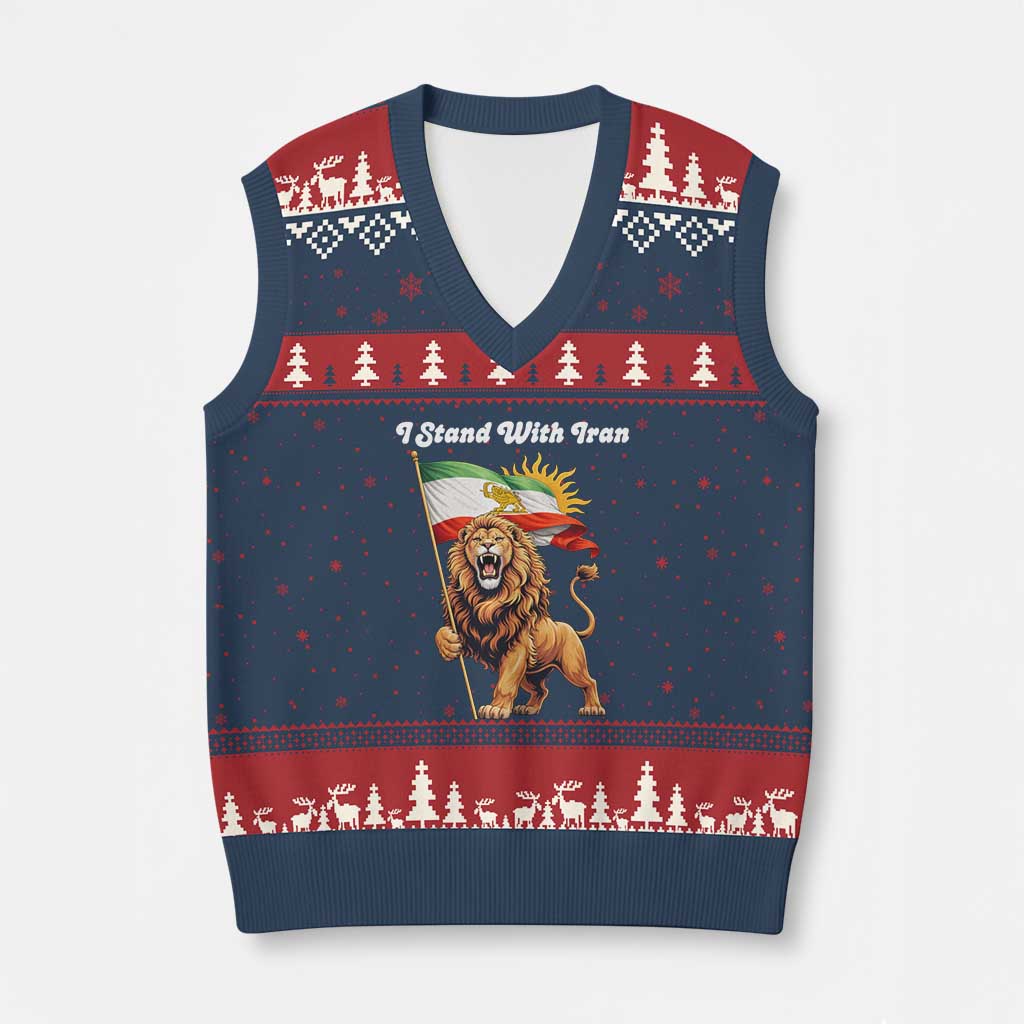 I Stand With Iran V-Neck Knit Sweater Vest Freedom Lion Patriotic Resistance Gift