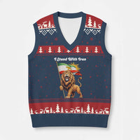 I Stand With Iran V-Neck Knit Sweater Vest Freedom Lion Patriotic Resistance Gift