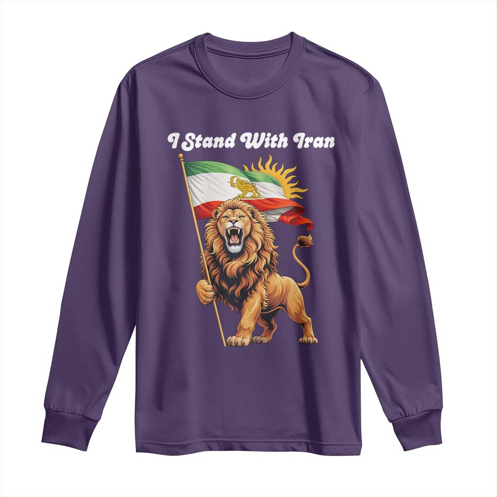 I Stand With Iran Long Sleeve Shirt Freedom Lion Patriotic Resistance Gift