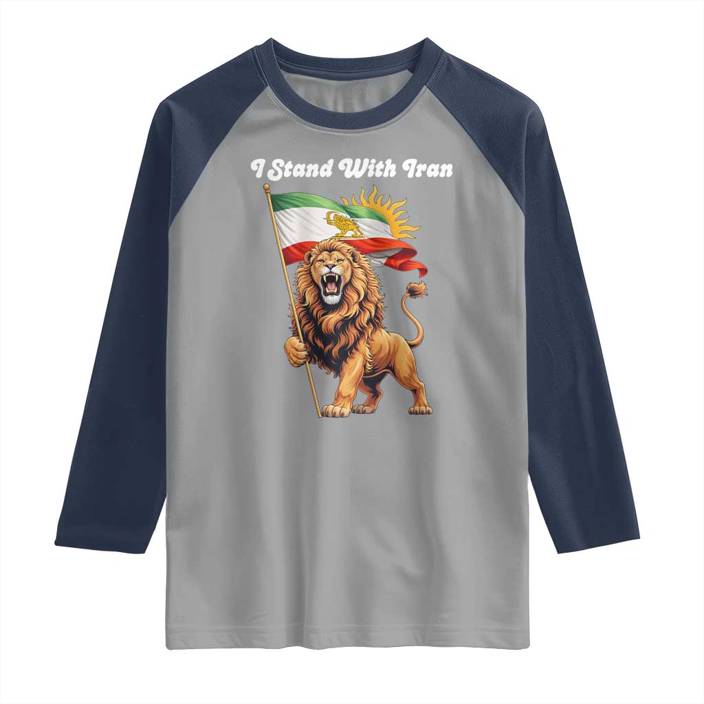 I Stand With Iran Raglan Shirt Freedom Lion Patriotic Resistance Gift