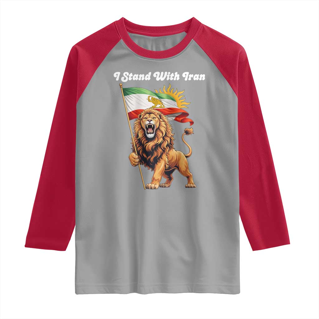 I Stand With Iran Raglan Shirt Freedom Lion Patriotic Resistance Gift