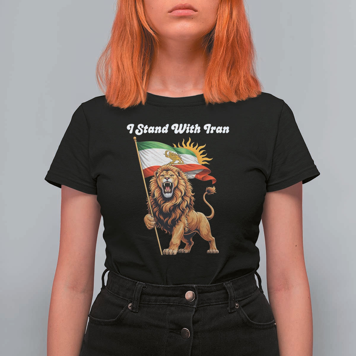 I Stand With Iran T Shirt For Women Freedom Lion Patriotic Resistance Gift
