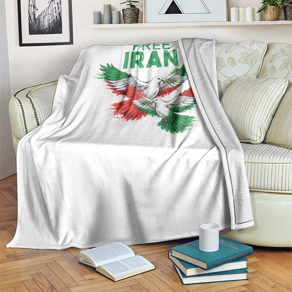 Iranian Flag Peace Doves Throw Blanket Free Iran Freedom Statement Gift