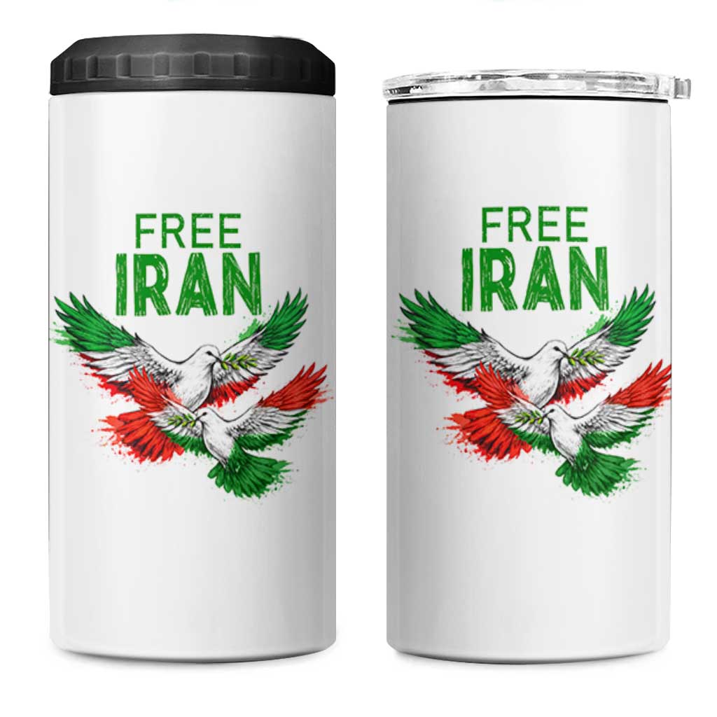 Iranian Flag Peace Doves 4 in 1 Can Cooler Tumbler Free Iran Freedom Statement Gift
