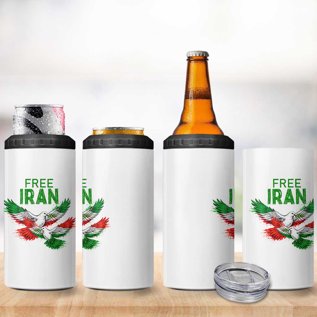 Iranian Flag Peace Doves 4 in 1 Can Cooler Tumbler Free Iran Freedom Statement Gift