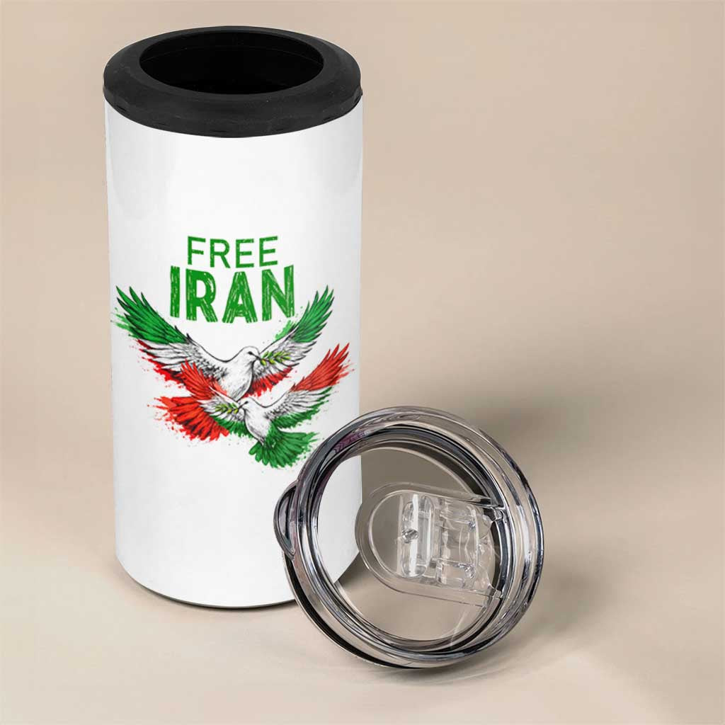 Iranian Flag Peace Doves 4 in 1 Can Cooler Tumbler Free Iran Freedom Statement Gift