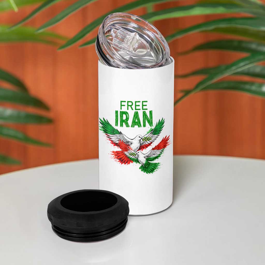 Iranian Flag Peace Doves 4 in 1 Can Cooler Tumbler Free Iran Freedom Statement Gift