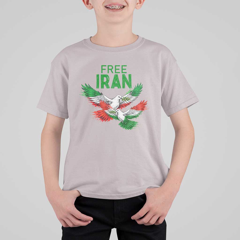 Iranian Flag Peace Doves T Shirt For Kid Free Iran Freedom Statement Gift