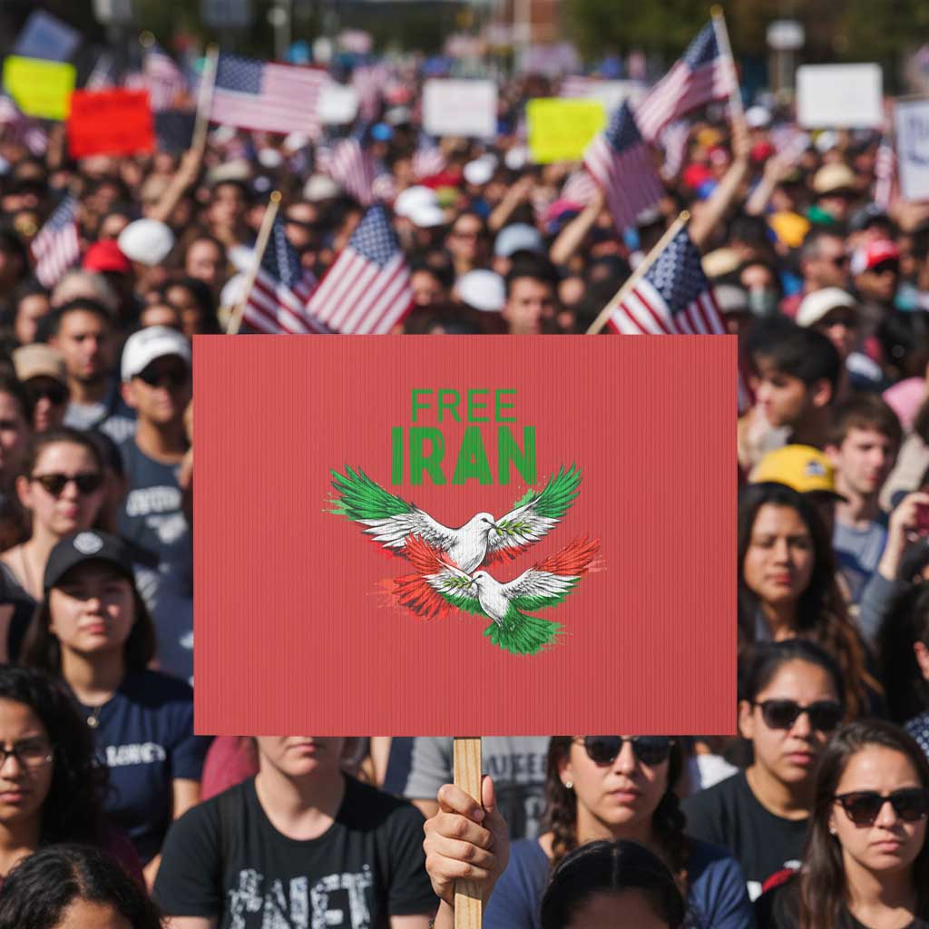 Iranian Flag Peace Doves Protest Sign Free Iran Freedom Statement Gift