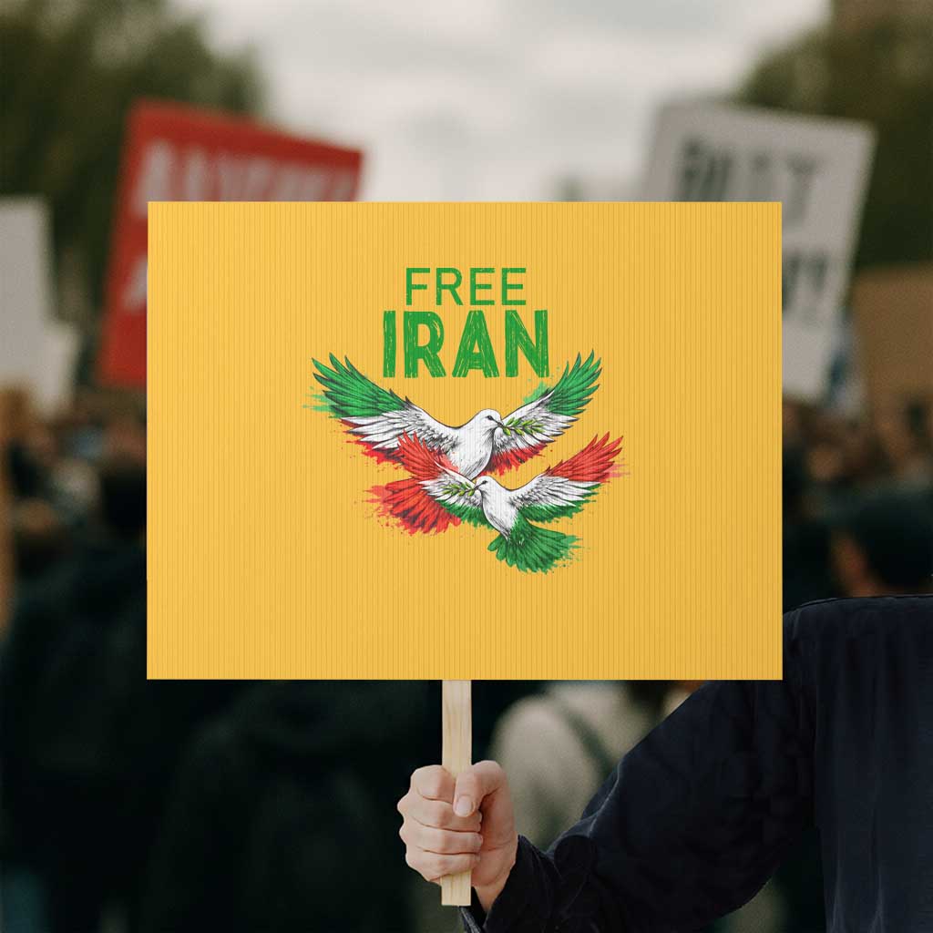 Iranian Flag Peace Doves Protest Sign Free Iran Freedom Statement Gift