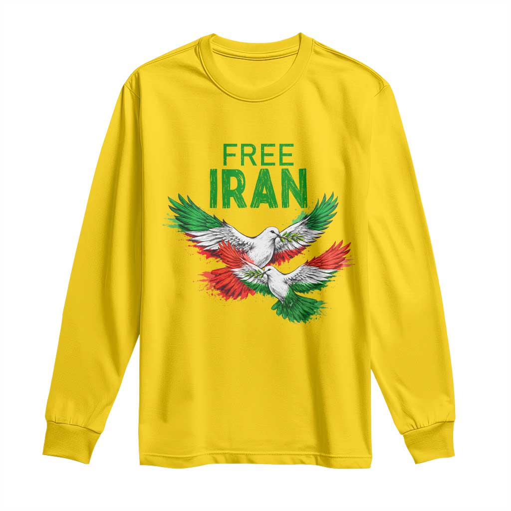 Iranian Flag Peace Doves Long Sleeve Shirt Free Iran Freedom Statement Gift