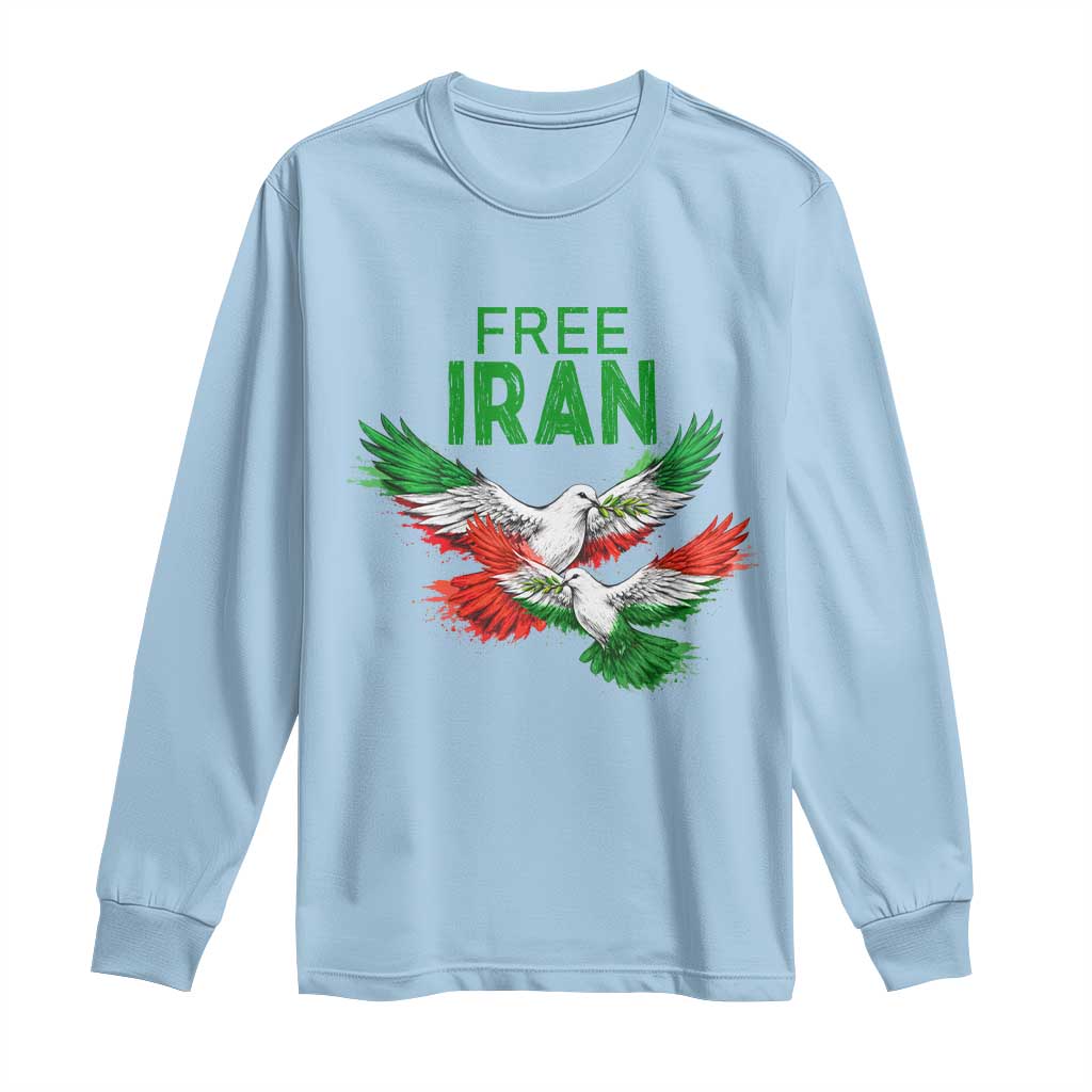 Iranian Flag Peace Doves Long Sleeve Shirt Free Iran Freedom Statement Gift