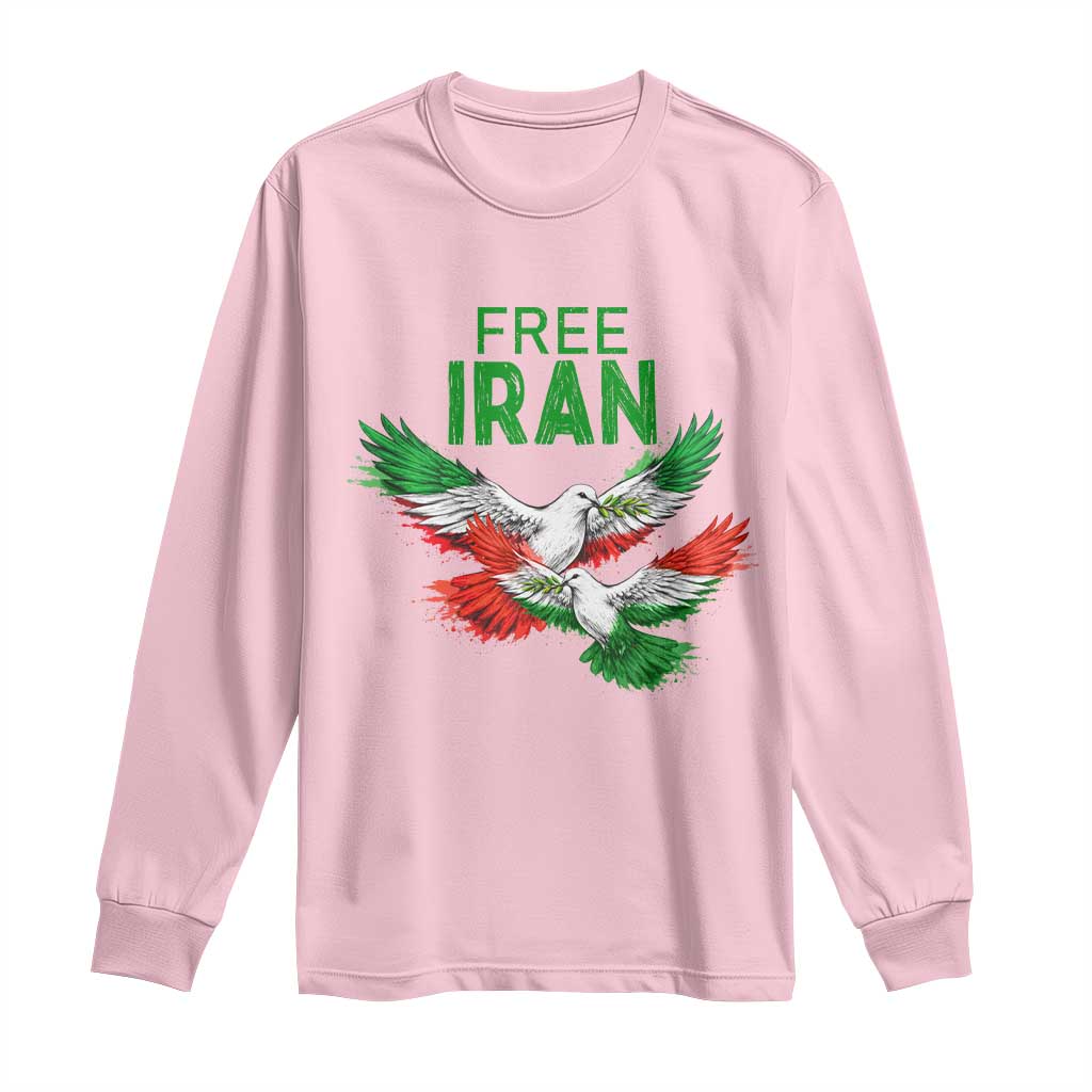 Iranian Flag Peace Doves Long Sleeve Shirt Free Iran Freedom Statement Gift