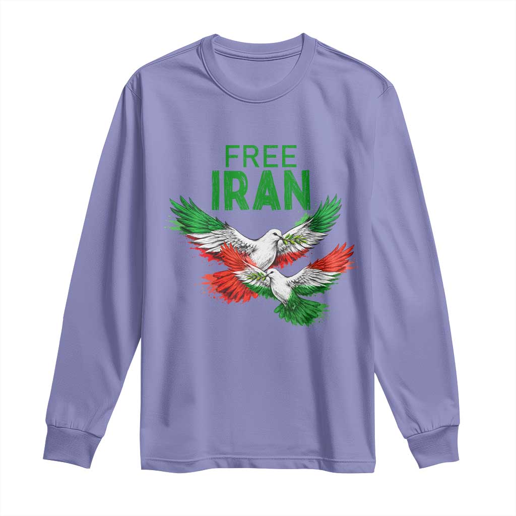 Iranian Flag Peace Doves Long Sleeve Shirt Free Iran Freedom Statement Gift