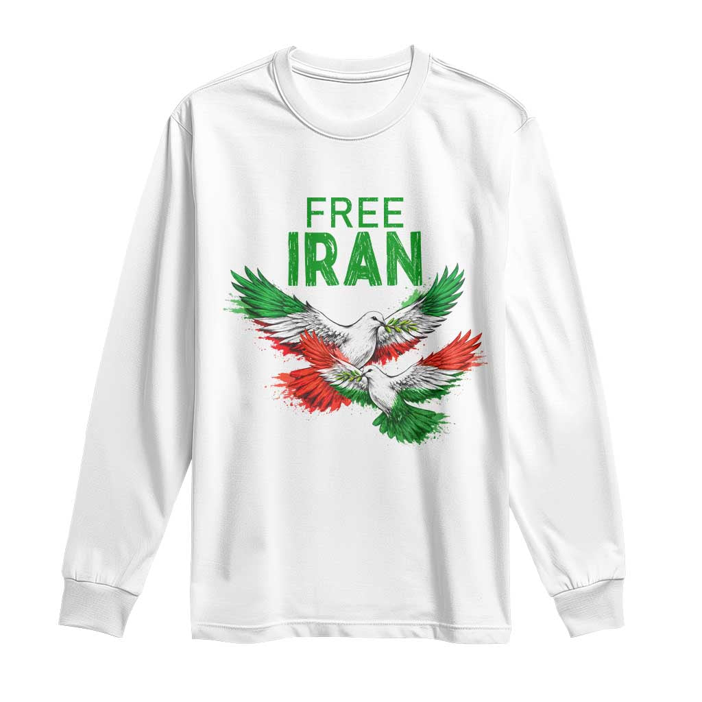 Iranian Flag Peace Doves Long Sleeve Shirt Free Iran Freedom Statement Gift