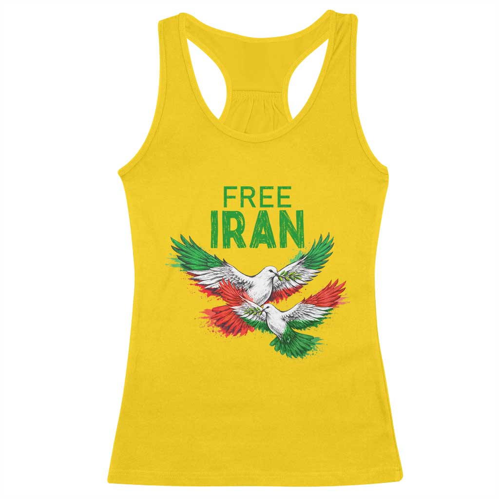 Iranian Flag Peace Doves Racerback Tank Top Free Iran Freedom Statement Gift