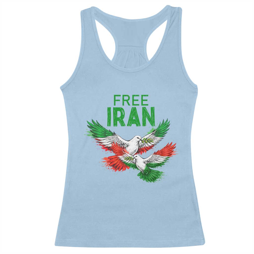 Iranian Flag Peace Doves Racerback Tank Top Free Iran Freedom Statement Gift
