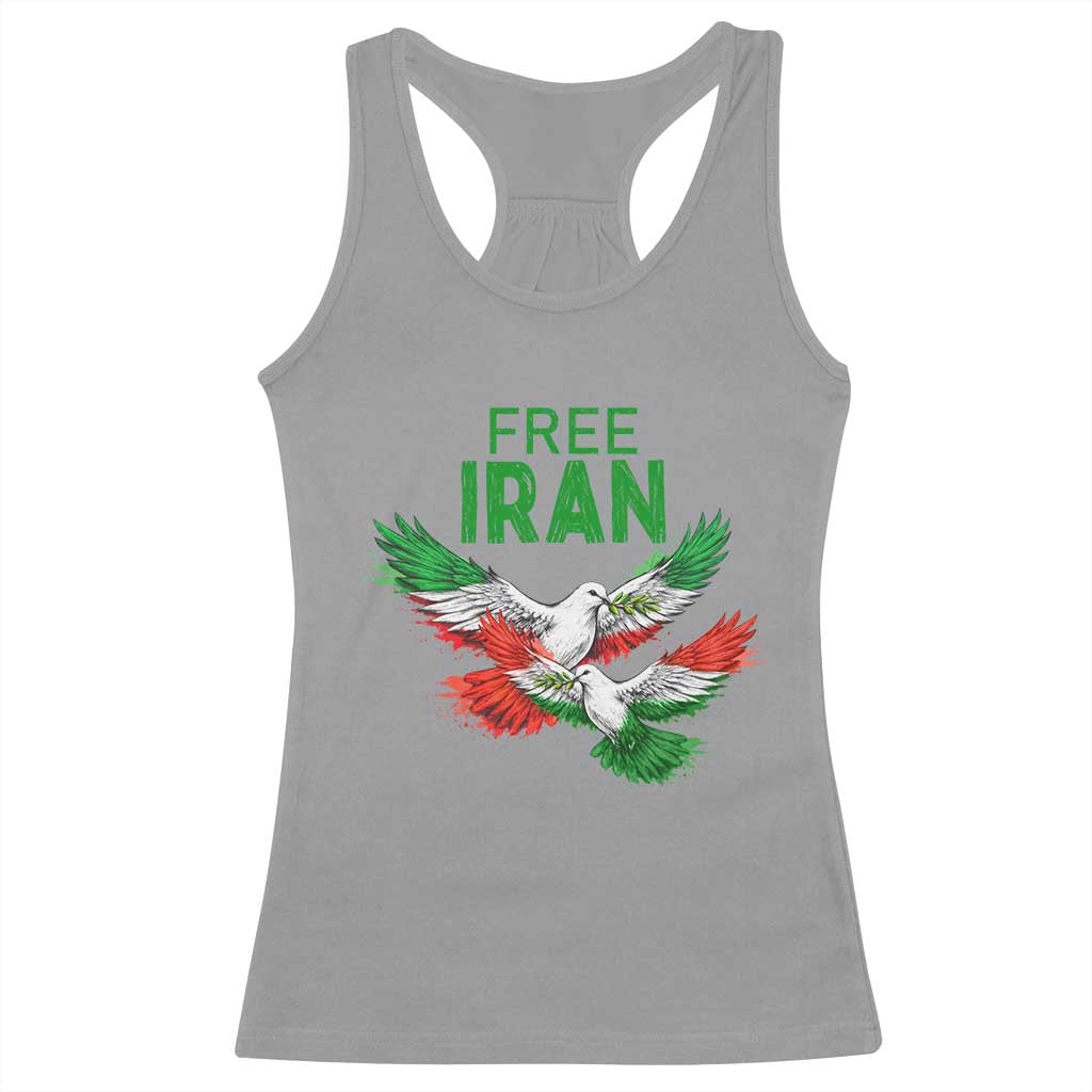 Iranian Flag Peace Doves Racerback Tank Top Free Iran Freedom Statement Gift