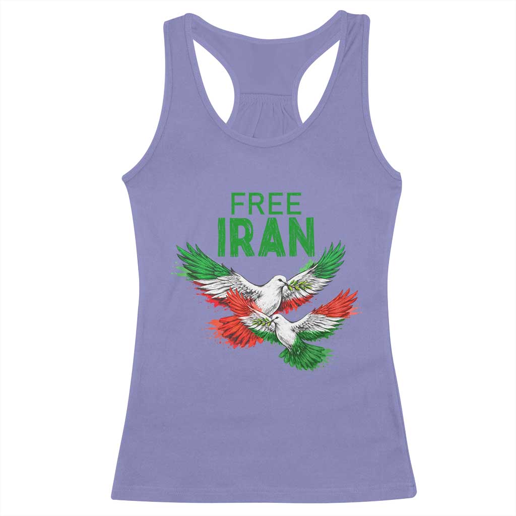 Iranian Flag Peace Doves Racerback Tank Top Free Iran Freedom Statement Gift