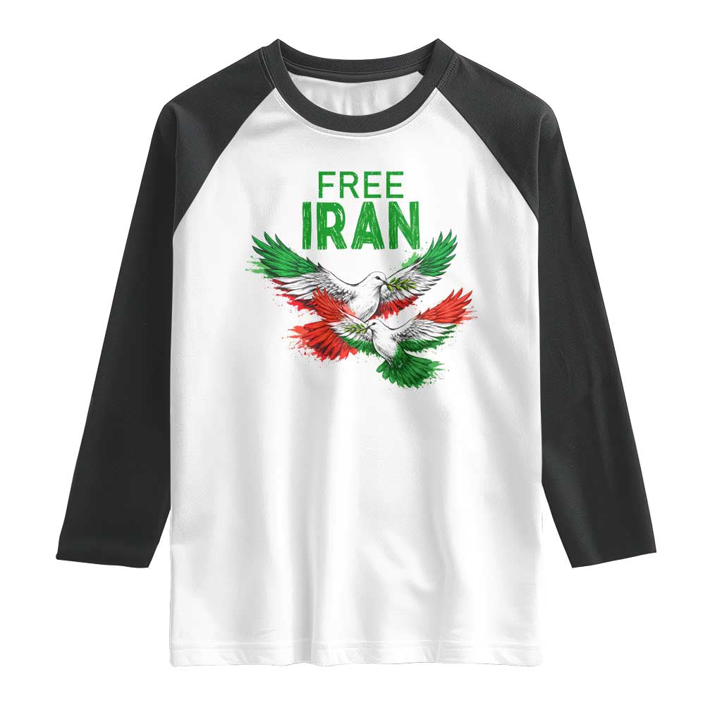 Iranian Flag Peace Doves Raglan Shirt Free Iran Freedom Statement Gift