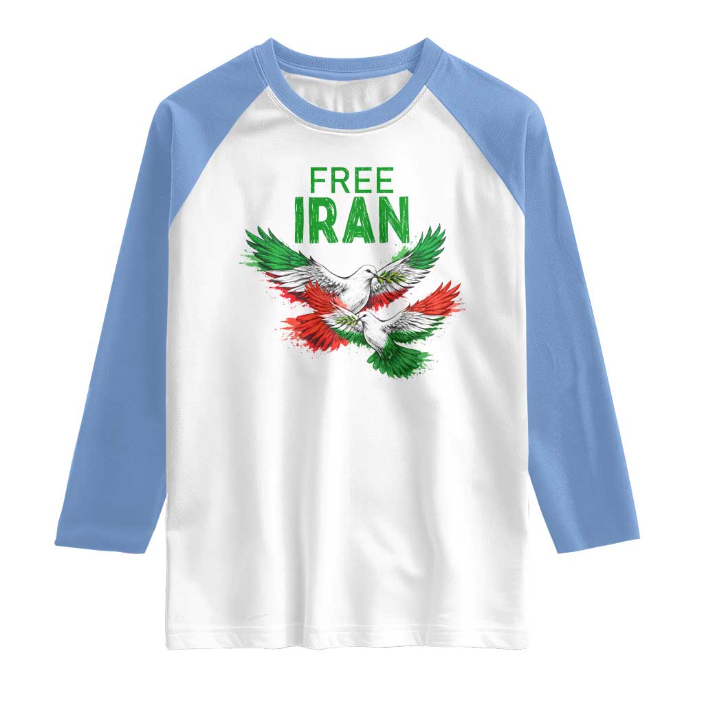 Iranian Flag Peace Doves Raglan Shirt Free Iran Freedom Statement Gift