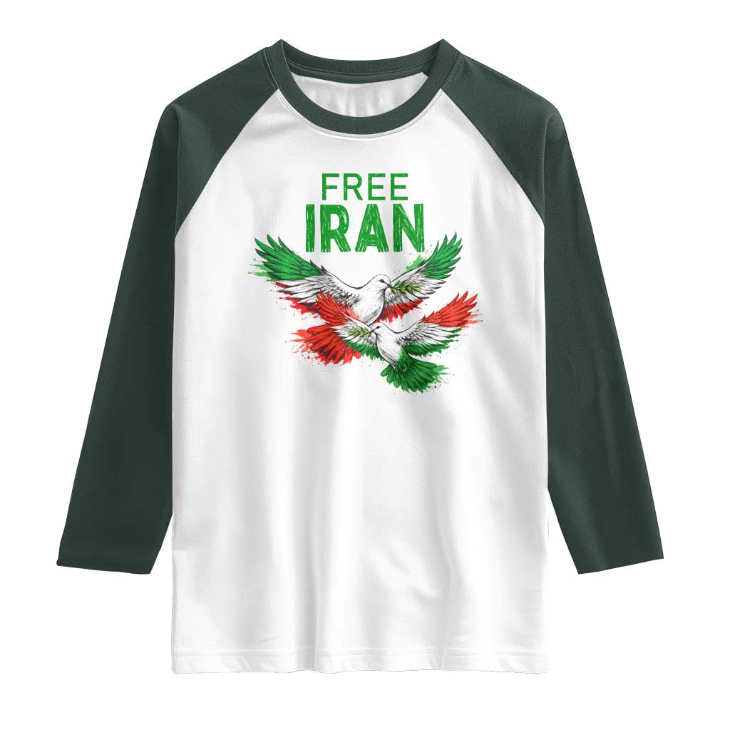 Iranian Flag Peace Doves Raglan Shirt Free Iran Freedom Statement Gift