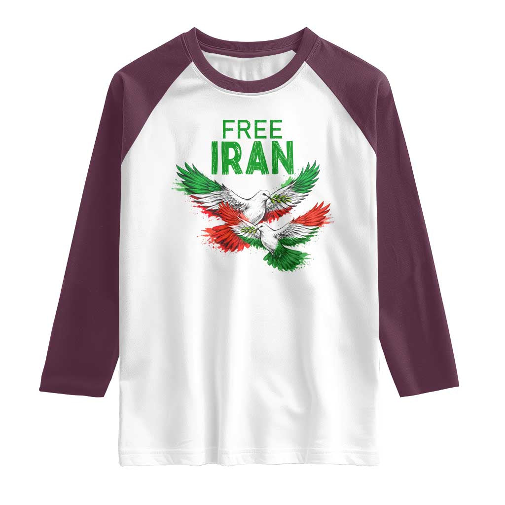 Iranian Flag Peace Doves Raglan Shirt Free Iran Freedom Statement Gift